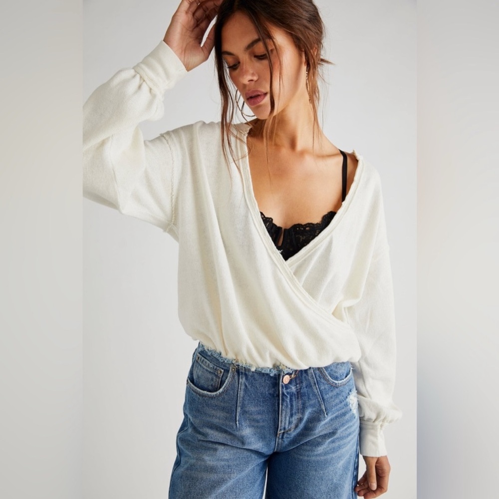 Free People We The Free Anyway Tee Wrap Top in Gardenia, Oversized XS
